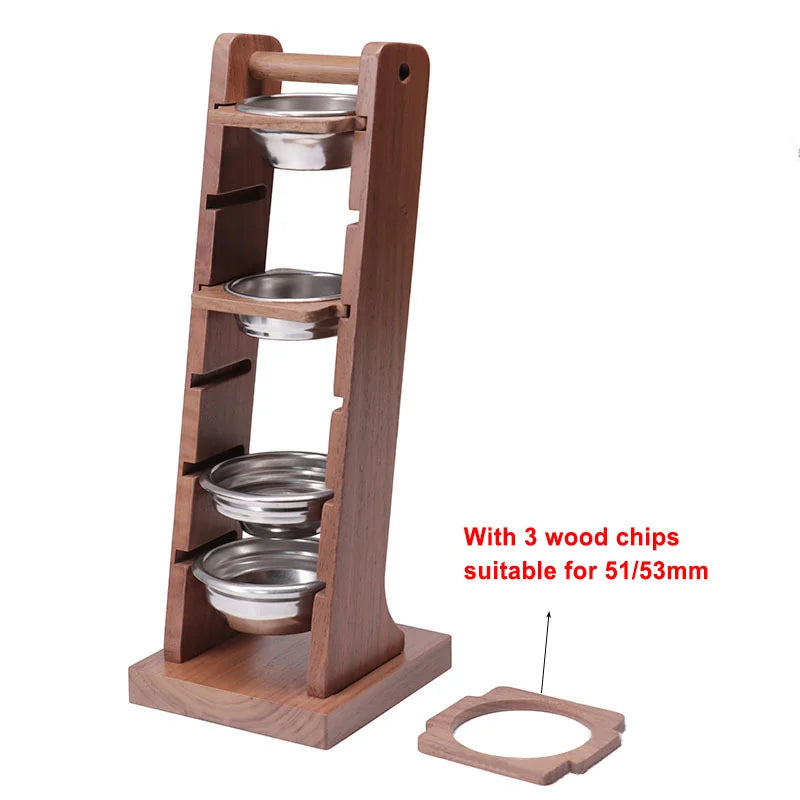 Coffee Powder Bowl Storage Rack Storage Rack Walnut Espresso Basket Display Rack Suitable for 51/53/58mm Universal Barista Tools