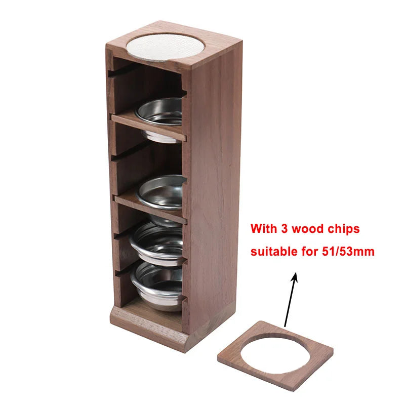 Coffee Powder Bowl Storage Rack Storage Rack Walnut Espresso Basket Display Rack Suitable for 51/53/58mm Universal Barista Tools