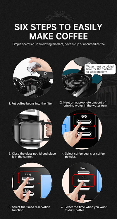 Fully automatic American coffee machine，Coffee beans or powder can be used，Electric grinding drip coffee machine 2-in-1