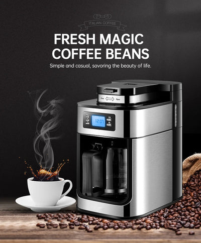 Fully automatic American coffee machine，Coffee beans or powder can be used，Electric grinding drip coffee machine 2-in-1