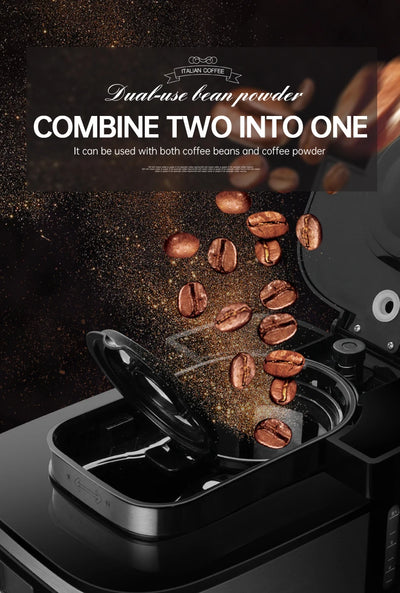 Fully automatic American coffee machine，Coffee beans or powder can be used，Electric grinding drip coffee machine 2-in-1