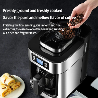 Fully automatic American coffee machine，Coffee beans or powder can be used，Electric grinding drip coffee machine 2-in-1