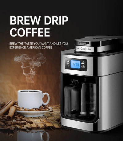 Fully automatic American coffee machine，Coffee beans or powder can be used，Electric grinding drip coffee machine 2-in-1